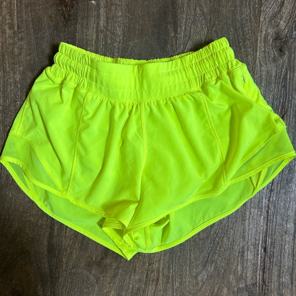 Lululemon hotty hot shorts, neon yellow